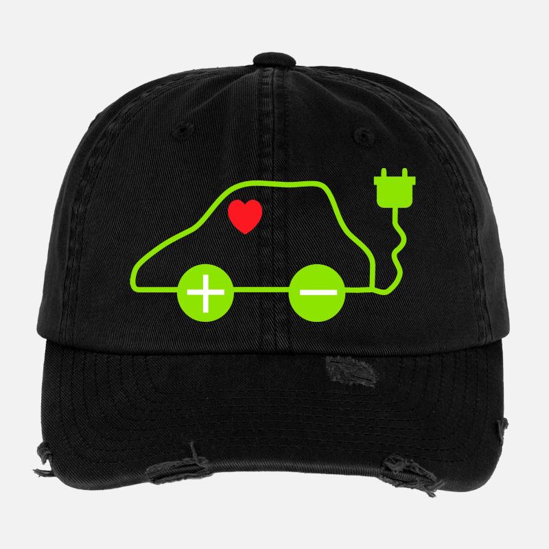 Grünes E-Auto Herz Design Flexfit Vintage Destroyed Cap