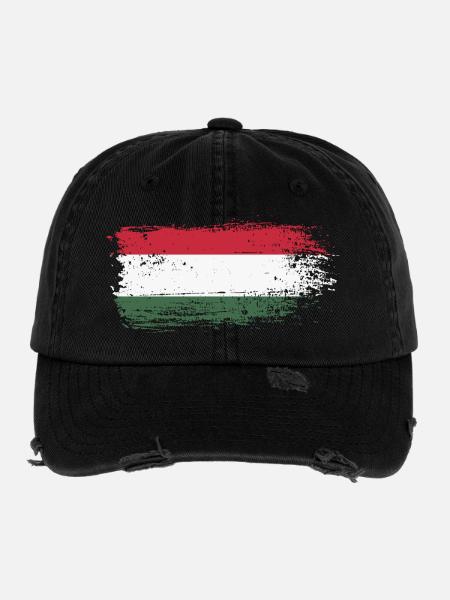 Ungarische Pinselflagge - Flexfit Vintage Destroyed Cap - Schwarz - Vorne