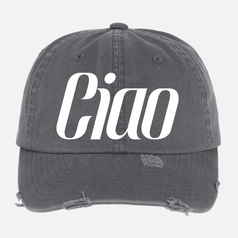 Ciao Italien Spruch – Minimal Typografie Design Flexfit Vintage Destroyed Cap
