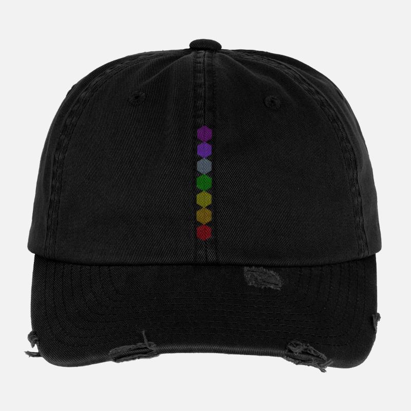Fleur de Vie - 5ème Dimension - 7 Chakras - Casquette vintage effet usé Flexfit - noir