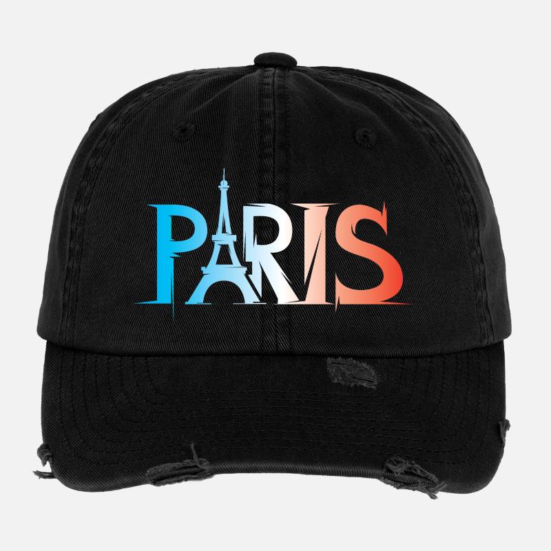 Paris Farben Symbol Eiffelturm Illustration Icon Flexfit Vintage Destroyed Cap