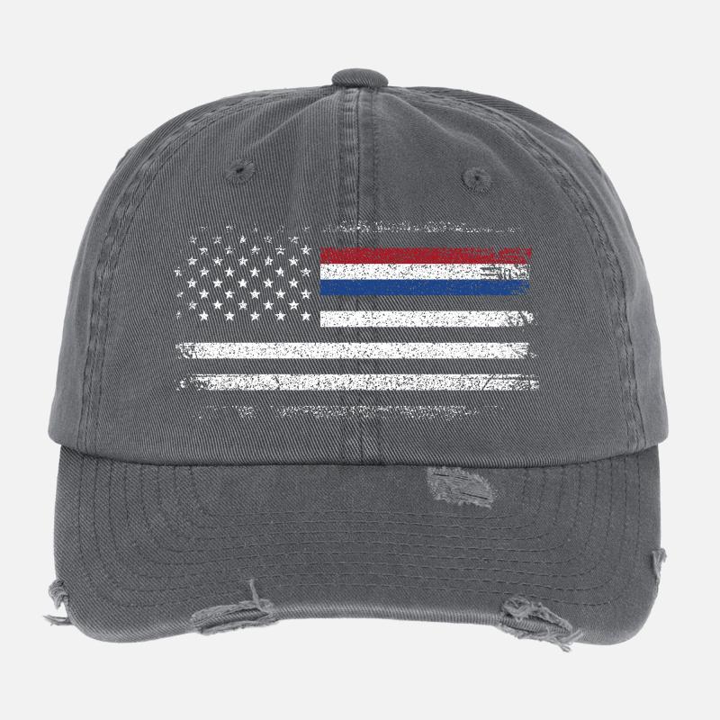 Drapeau américain robuste avec accent bleu Casquette vintage effet usé Flexfit