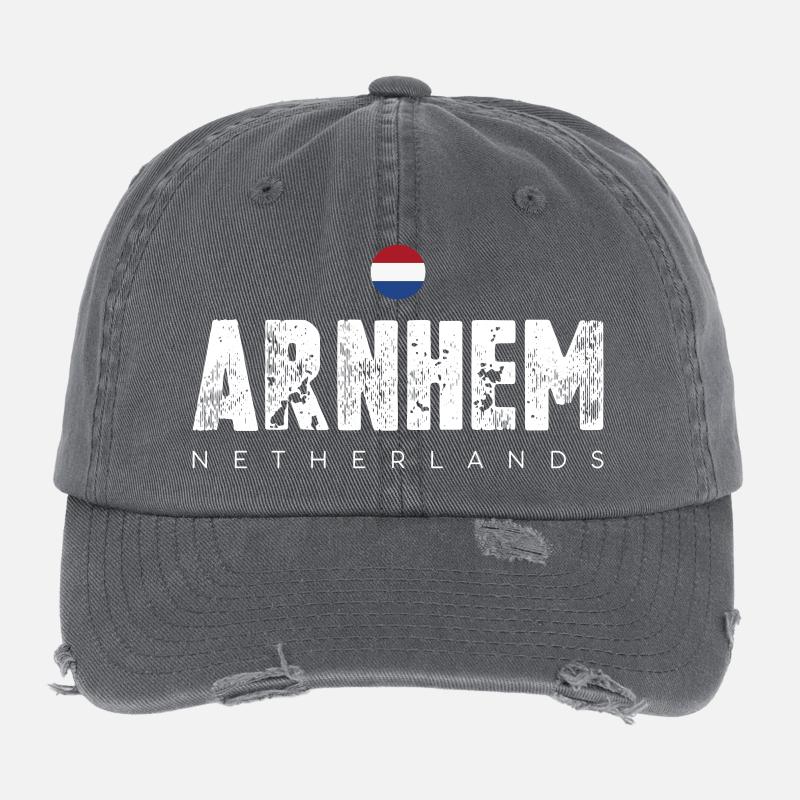 Arnhem, Pays-Bas, Texte en détresse Logo Casquette vintage effet usé Flexfit