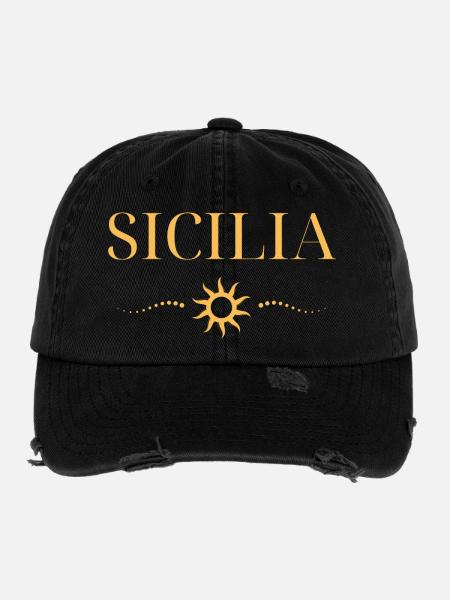 Sizilianische Sonne Küstenmuster - Flexfit Vintage Destroyed Cap - Schwarz - Vorne
