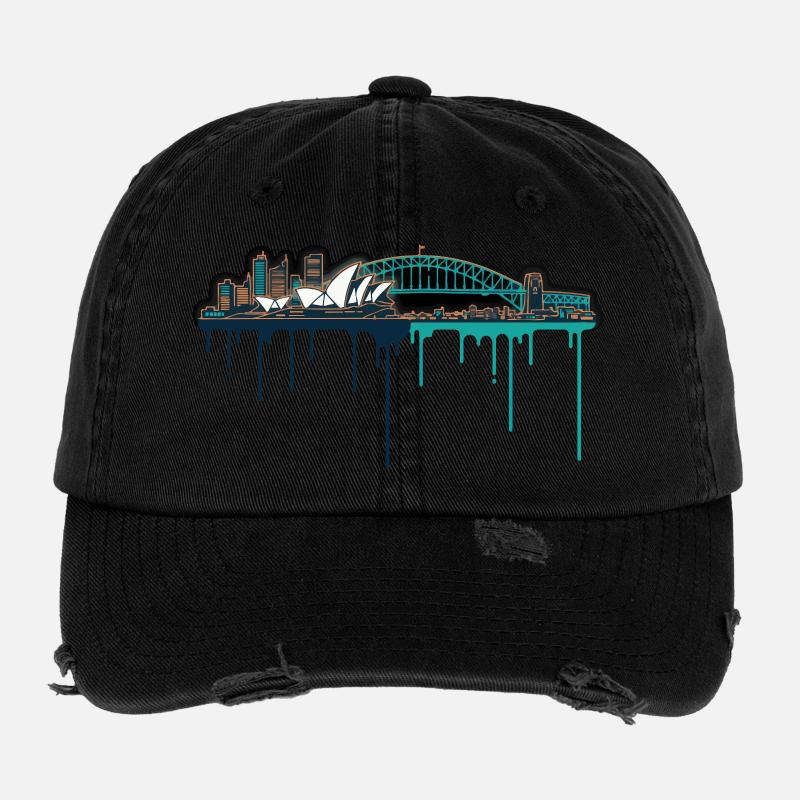 Sydney Skyline Neon Drop Print Flexfit Vintage Destroyed Cap