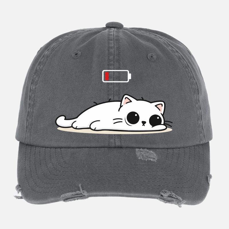 Battery Low – Cute Cat in Social Battery Mode Flexfit Vintage Destroyed Cap