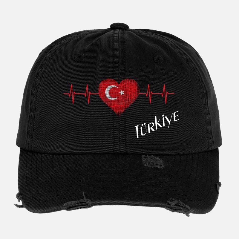 Turkey Heart with Star Crescent Pulse Flexfit Vintage Destroyed Cap