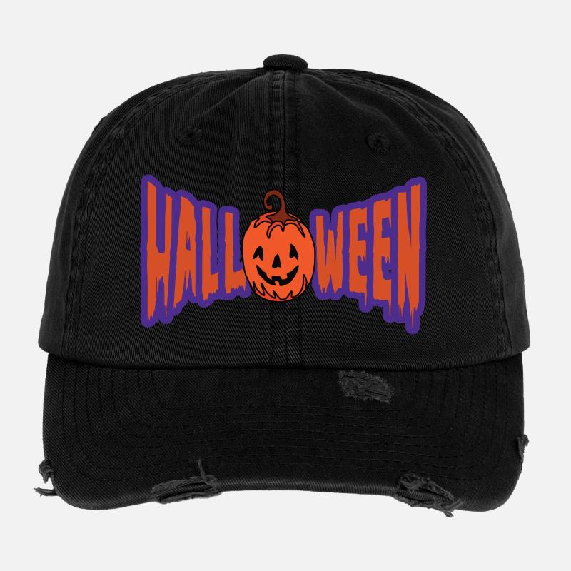 HALLOWEEN WITH PUMPKIN IN THE MIDDLE Flexfit Vintage Destroyed Cap
