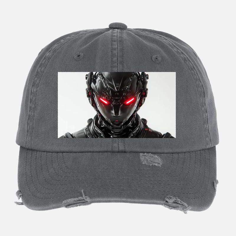 Futuristischer Roboter mit rot leuchtenden Augen Flexfit Vintage Destroyed Cap