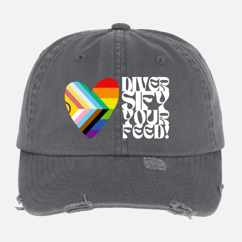 🌈♿ Diversify Your Feed–Progress Pride&Disability Flexfit Vintage Destroyed Cap