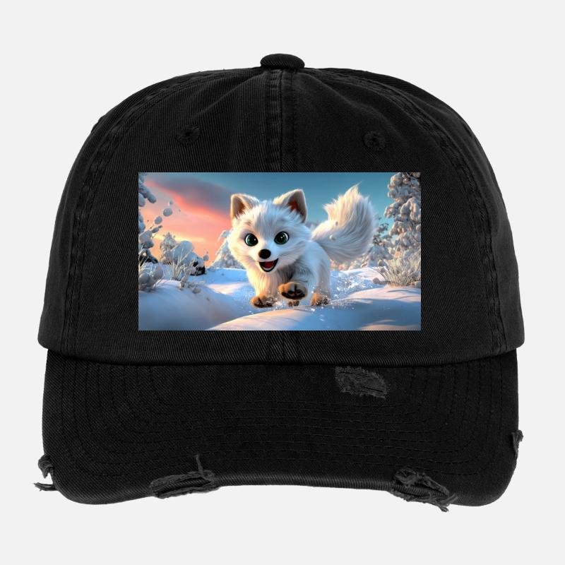 Flying arctic fox in the snow Flexfit Vintage Destroyed Cap