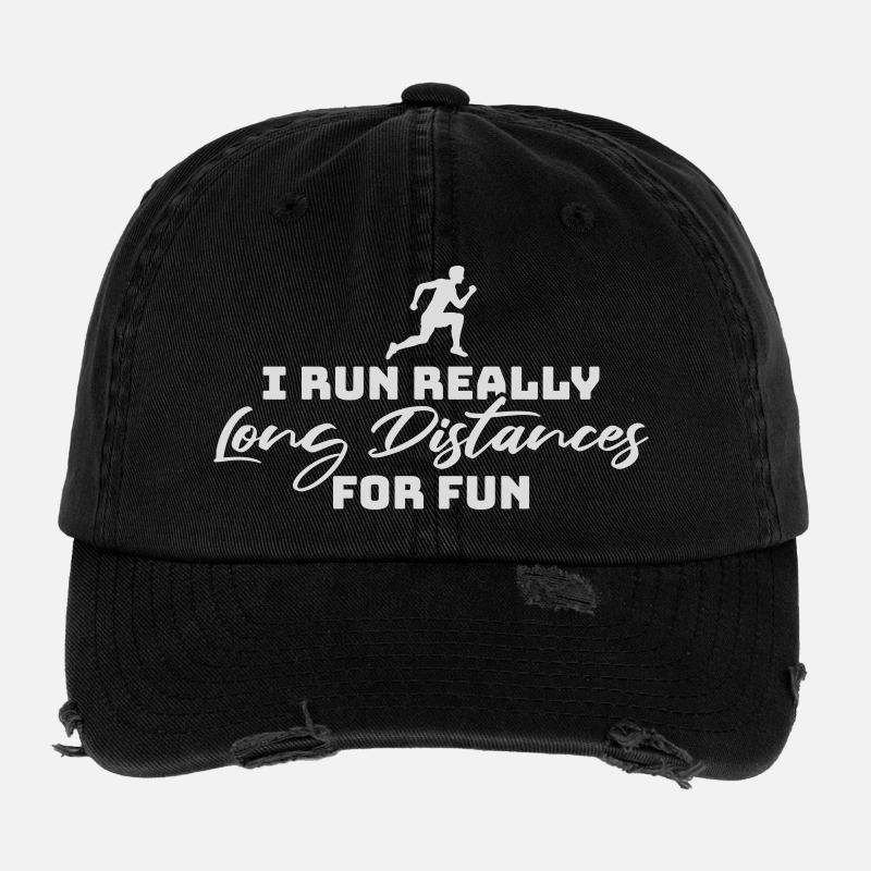 I Run Really Long Distances For Fun Marathon Sport - Flexfit Vintage Destroyed Cap - black