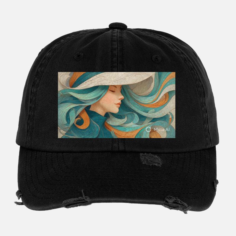 Flowing Color Portrait Turquoise Flexfit Vintage Destroyed Cap