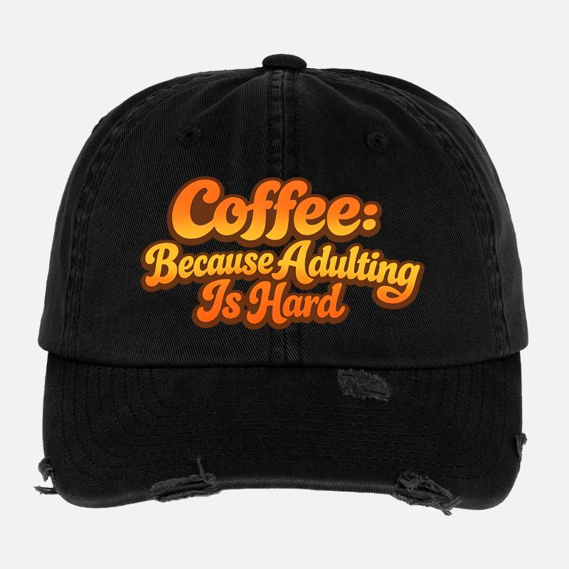 Retro Coffee because adulting is wrong Spruch - Flexfit Vintage Destroyed Cap - black