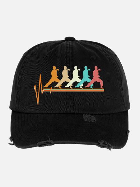 Karate Heartbeat Echo Retro Martial Arts Gift - Flexfit Vintage Destroyed Cap - black - Front