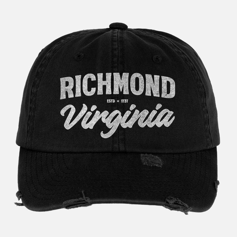 Écriture vintage de Richmond, Virginie - Casquette vintage effet usé Flexfit - noir