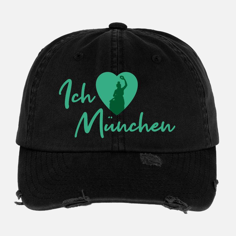 Ich liebe München - Schriftzug - Flexfit Vintage Destroyed Cap - Schwarz