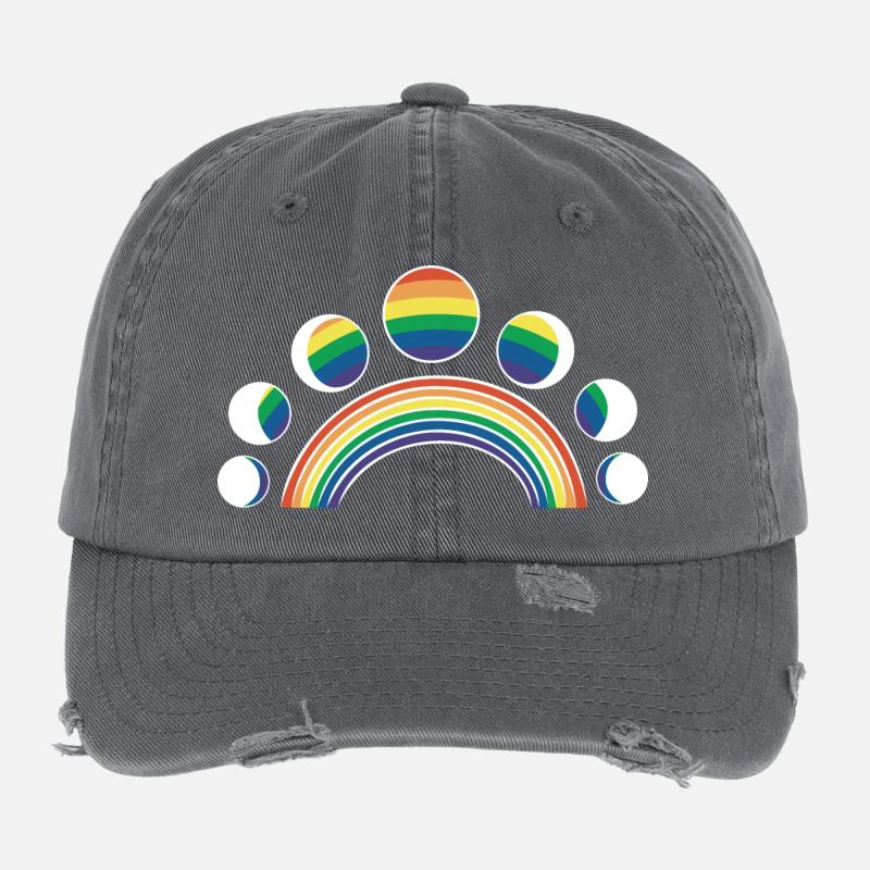 LGBT Moon Phases Moons Rainbows Flexfit Vintage Destroyed Cap