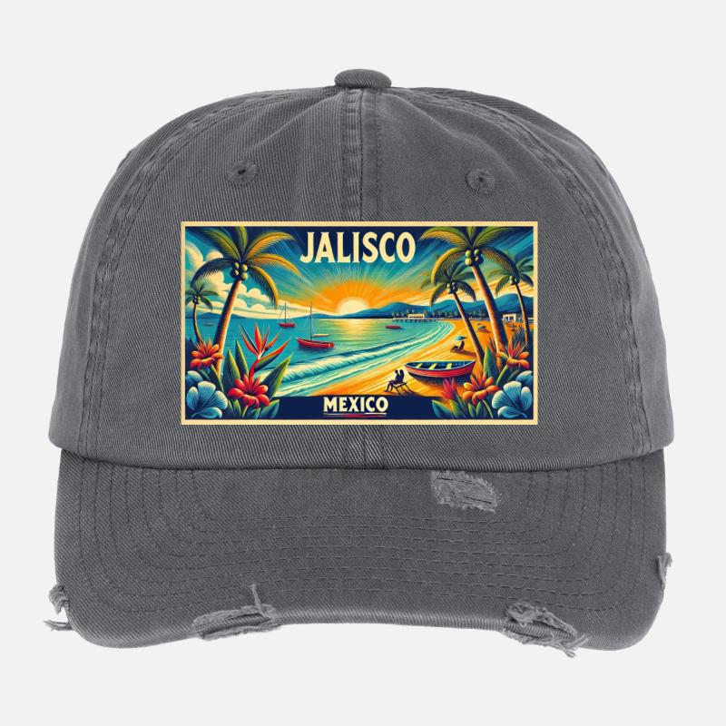 Jalisco Mexico beach palm design Flexfit Vintage Destroyed Cap