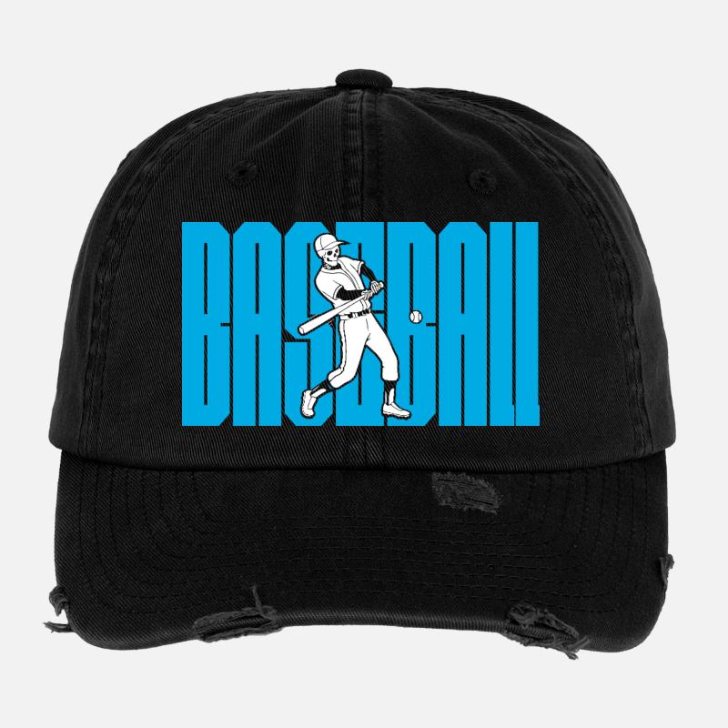 Baseball Swing Silhouette on Bold Blue Text Flexfit Vintage Destroyed Cap