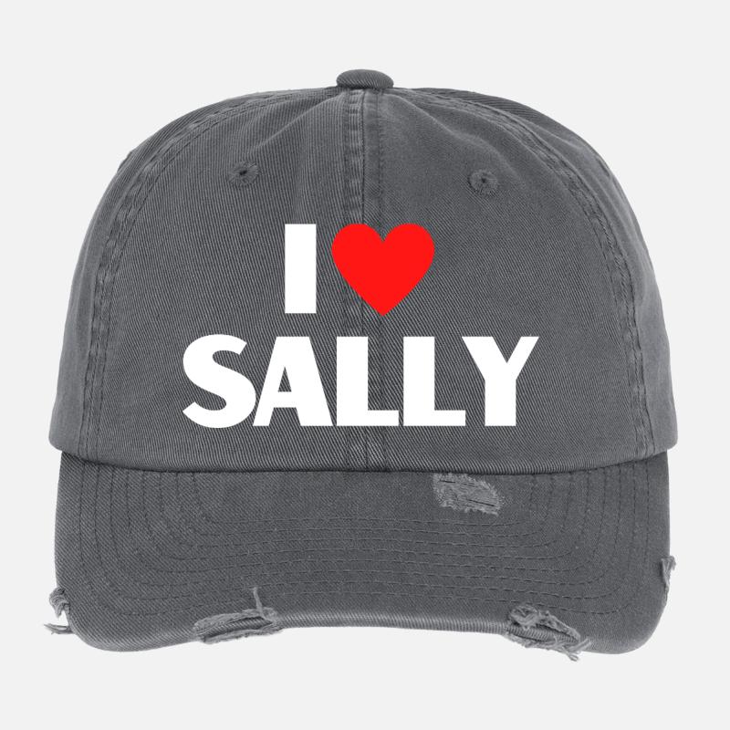 Ich liebe Sally rotes Herz Retro Statement  Flexfit Vintage Destroyed Cap