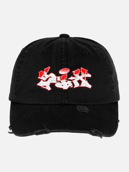 Urban Graffiti in Bold Red and White - Flexfit Vintage Destroyed Cap - black - Front