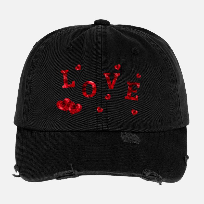 L’amour avec les grands et petits cœurs rouges # Casquette vintage effet usé Flexfit