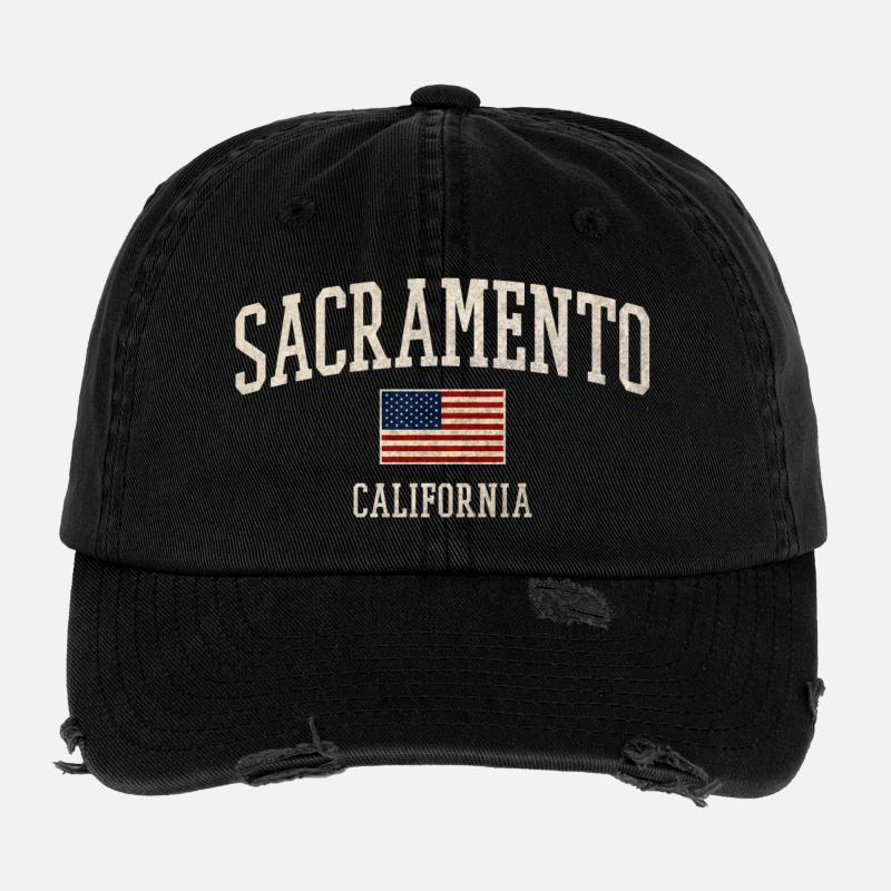 Conception du drapeau Sacramento Americana Casquette vintage effet usé Flexfit