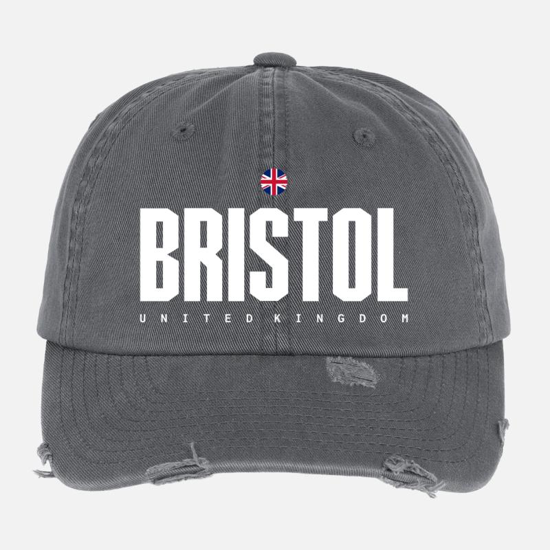 Bristol UK Bloc Mot-symbole Casquette vintage effet usé Flexfit