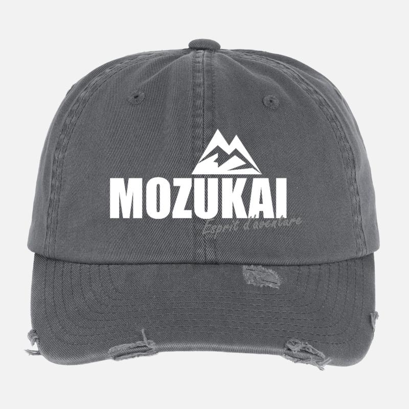 Logo blanc MOZUKAI OFFICIEL Casquette vintage effet usé Flexfit