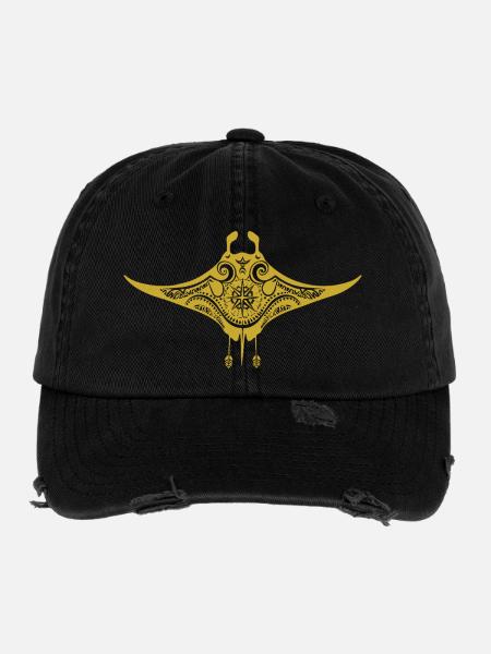 Tribal Maori Polynesian Stingray Matau Manta Ray - Flexfit Vintage Destroyed Cap - black - Front