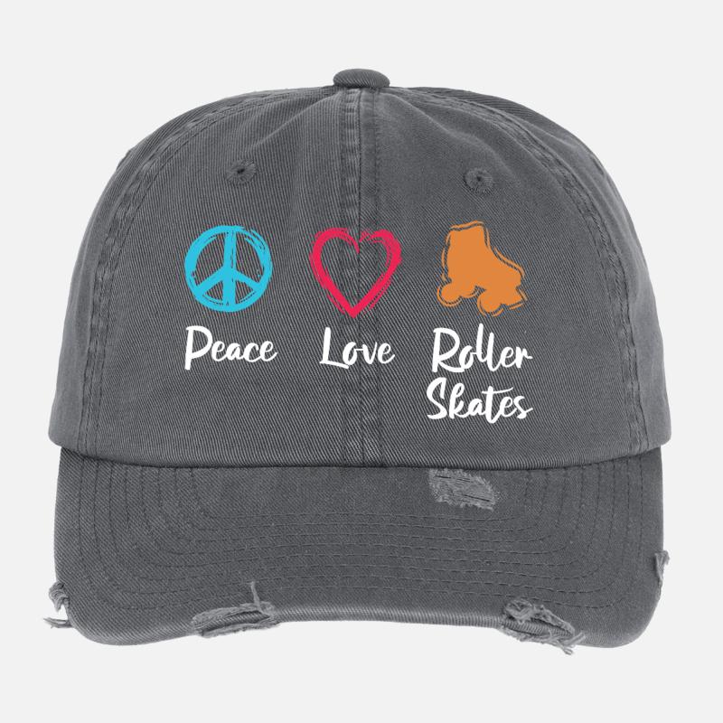 Frieden Liebe Rollerskates Flexfit Vintage Destroyed Cap