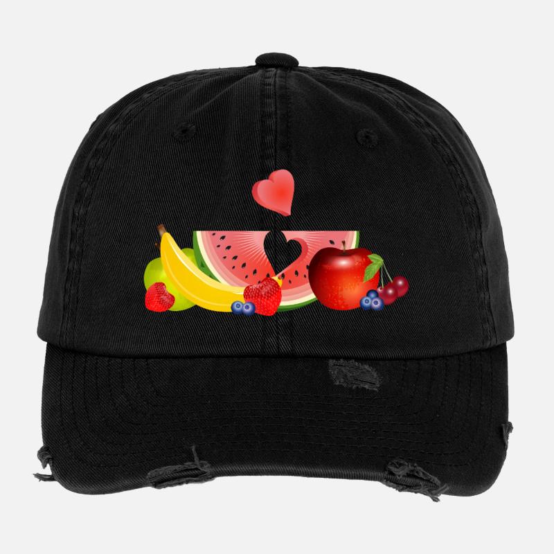 Fruits colorés avec pastèque et cœur Casquette vintage effet usé Flexfit