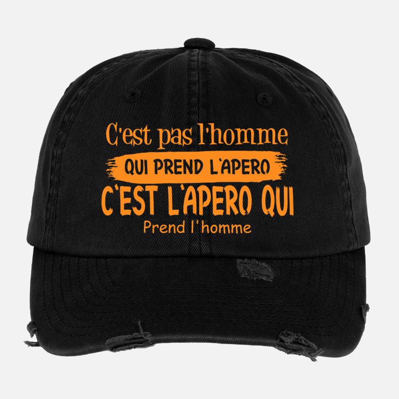 Humorous quote about having an aperitif Flexfit Vintage Destroyed Cap