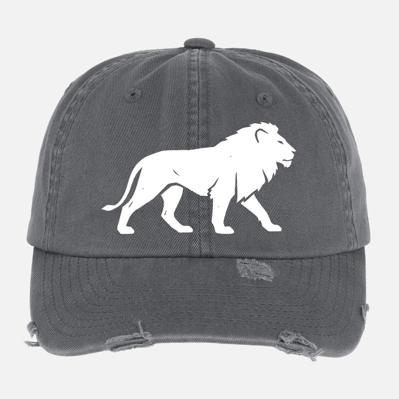 Lion Silhouette Safari Africa Vector Flexfit Vintage Destroyed Cap