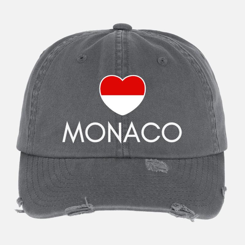 Herz mit Monaco-Flagge, ich liebe Monaco Flexfit Vintage Destroyed Cap