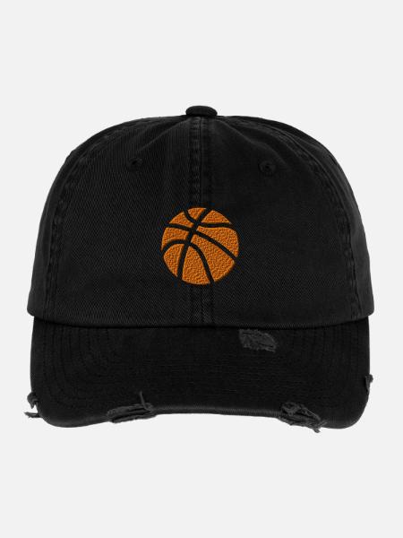 Basket-ball brodé - Casquette vintage effet usé Flexfit - noir - Devant