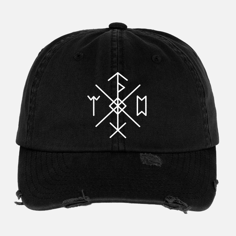 Elder Futhark runes (front and back) - Flexfit Vintage Destroyed Cap - black