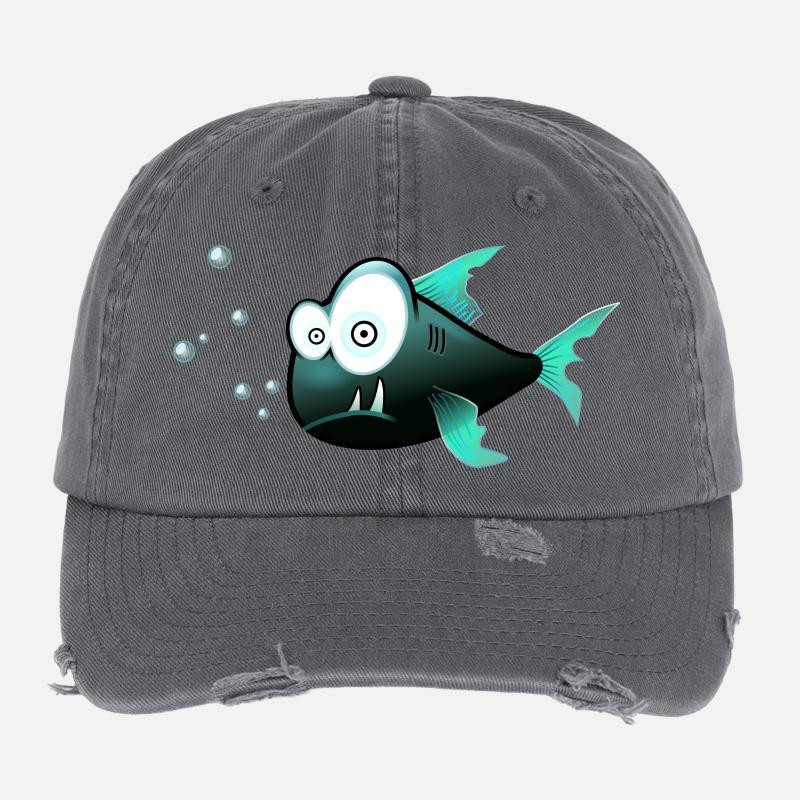 Fish with teeth comic shark Flexfit Vintage Destroyed Cap