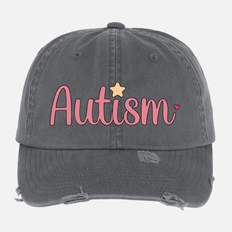 Rosa Autismus mit Stern Flexfit Vintage Destroyed Cap