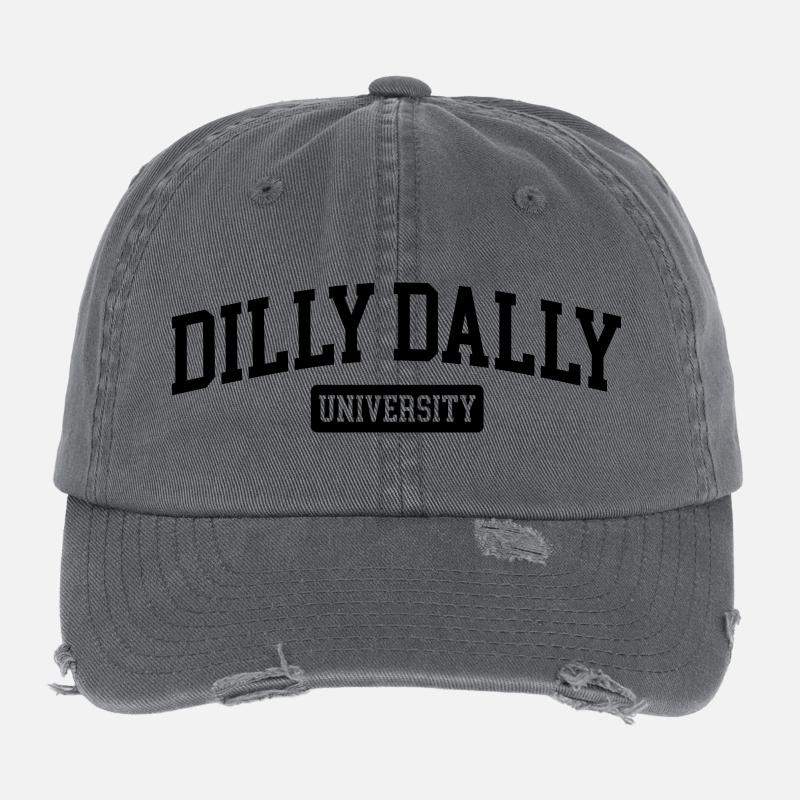 Dilly Dally University Procrastinate Threshing Flexfit Vintage Destroyed Cap