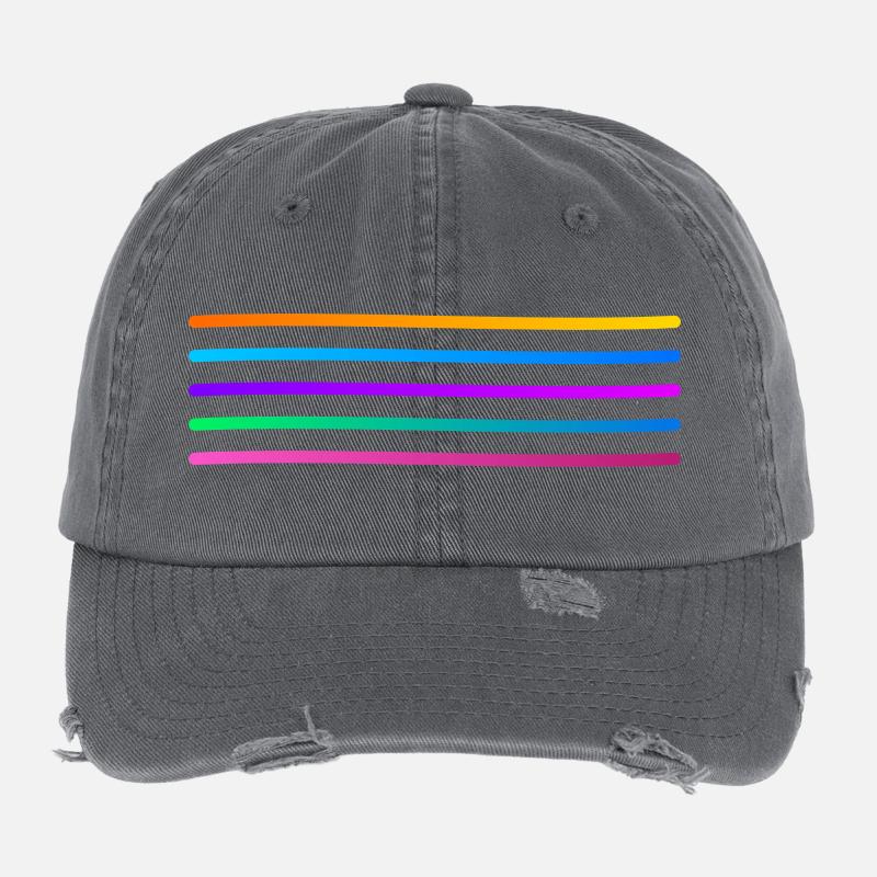 Rainbow Stripe Pattern Flexfit Vintage Destroyed Cap