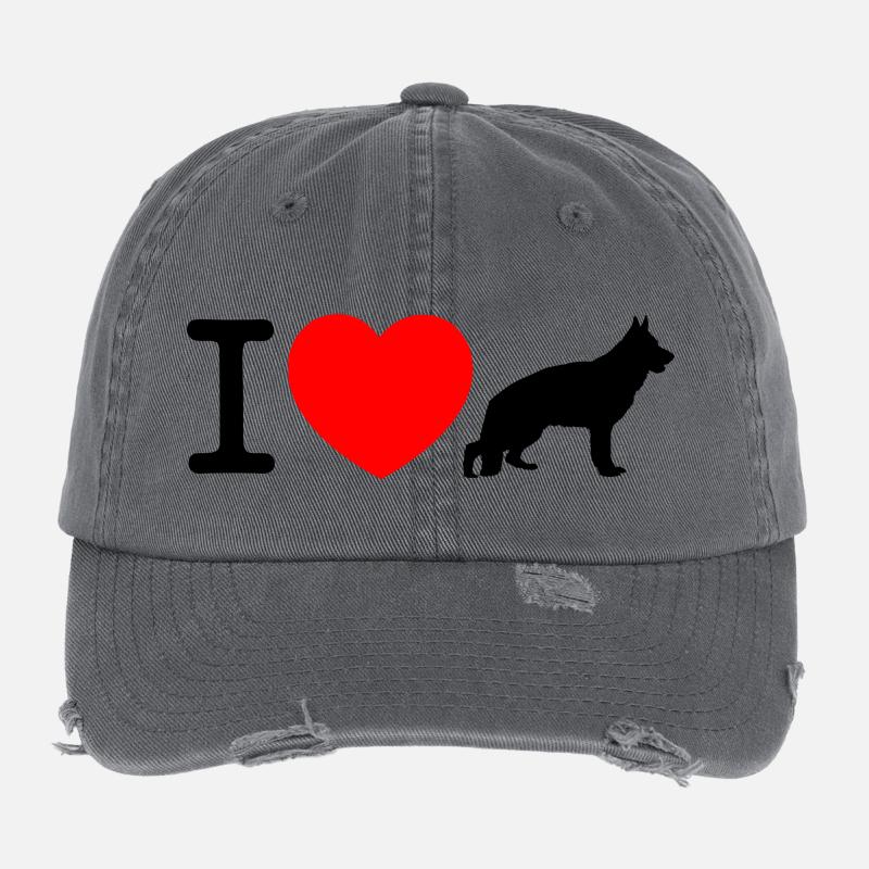 Ich liebe Deutscher Schäferhund Flexfit Vintage Destroyed Cap