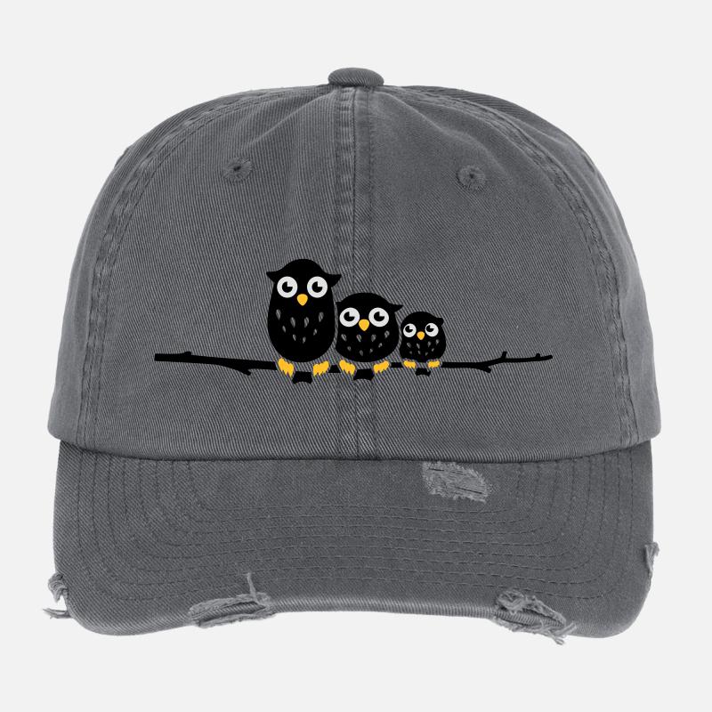 Trois hiboux de bébé sur une branche Casquette vintage effet usé Flexfit