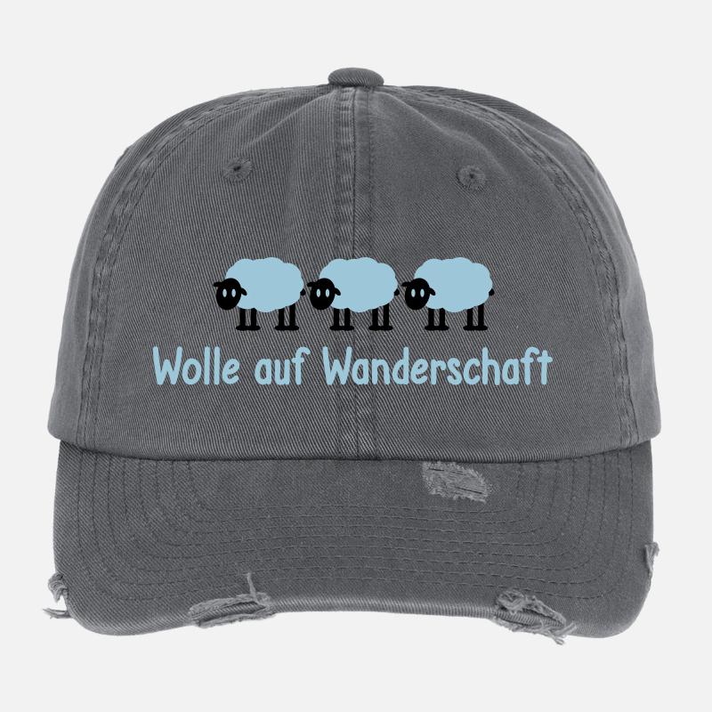 Wolle auf Wanderschaft Schafe Schäfchen Lämmer süß Flexfit Vintage Destroyed Cap