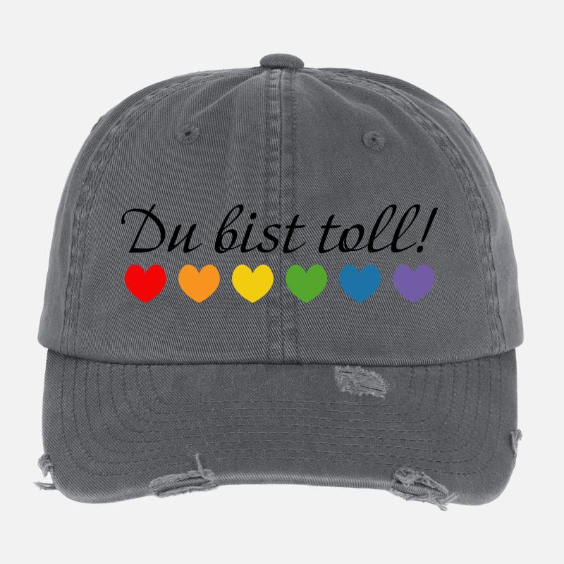 Regenbogenherzchen du bist toll Flexfit Vintage Destroyed Cap