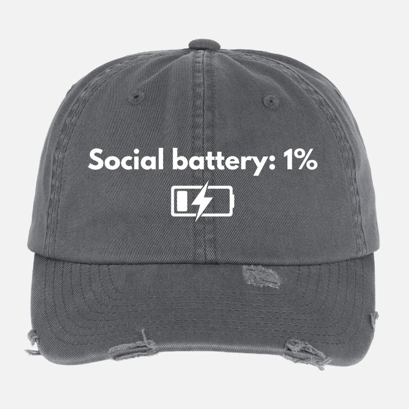 Social Battery 1 Prozent – Lustiges introvertiertes Hemd Flexfit Vintage Destroyed Cap