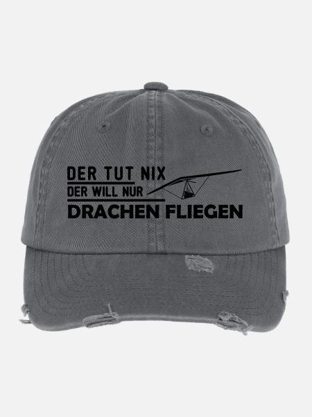 der will nur hängegleiten Geschenk - Flexfit Vintage Destroyed Cap - Dunkelgrau - Vorne