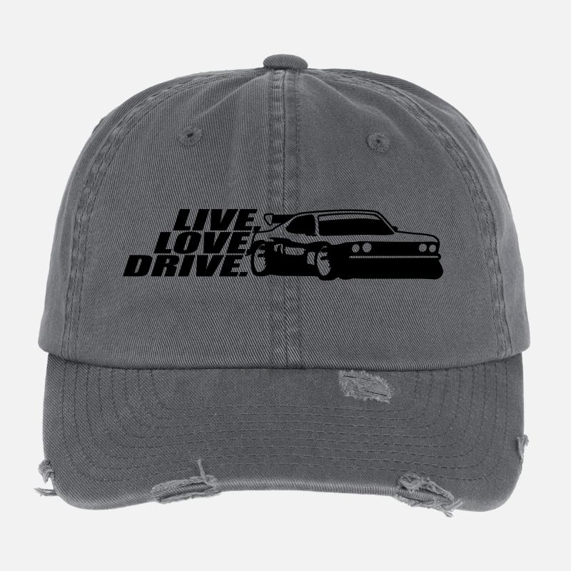 Live Love Drive Tuning Car Flexfit Vintage Destroyed Cap