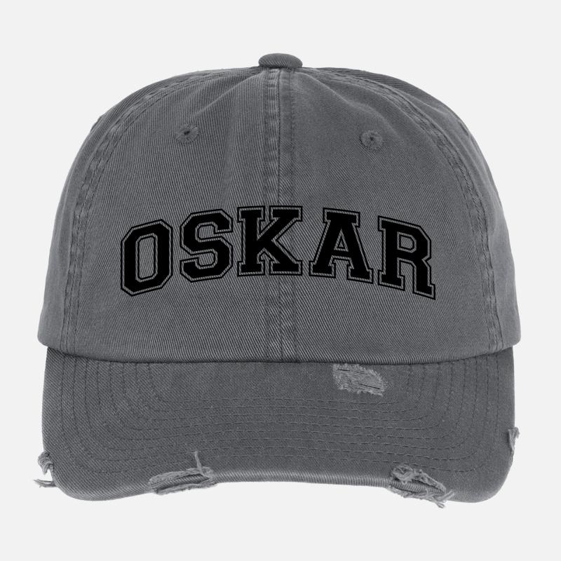 oskar name arched college style text Flexfit Vintage Destroyed Cap